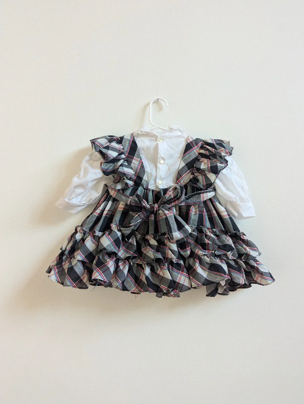Vtg Martha's Miniatures 2T Dress Black Plaid Frilly Holidays